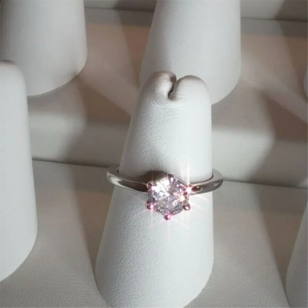 Fashion Jewelry  1 CT CZ Silver Plated Solitaire Engagement Ring Size 6